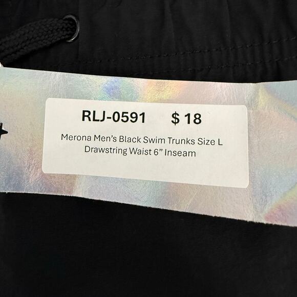 Merona Men’s Black Swim Trunks Size L Drawstring Waist 6” Inseam - Picture 5 of 5